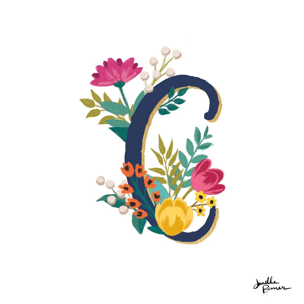 Romantic Luxe Monogram C Navy by Janelle Penner. SKU 38273a. Archival Giclee Fine art print for wall decor.