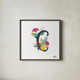Romantic Luxe Monogram C Navy by Janelle Penner. Shown in a sleek black glass frame for a contemporary gallery look. Available as an archival giclee rolled canvas, fine art paper, or poster print. SKU 38273a.
