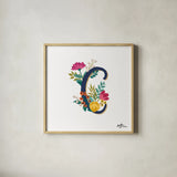 Romantic Luxe Monogram C Navy by Janelle Penner. Shown in a natural wood glass frame for a timeless modern aesthetic. Available as an archival giclee rolled canvas, fine art paper, or poster print. SKU 38273a.