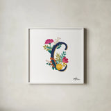 Romantic Luxe Monogram C Navy by Janelle Penner. Shown in a crisp white glass frame for a clean and minimalist style. Available as an archival giclee rolled canvas, fine art paper, or poster print. SKU 38273a.