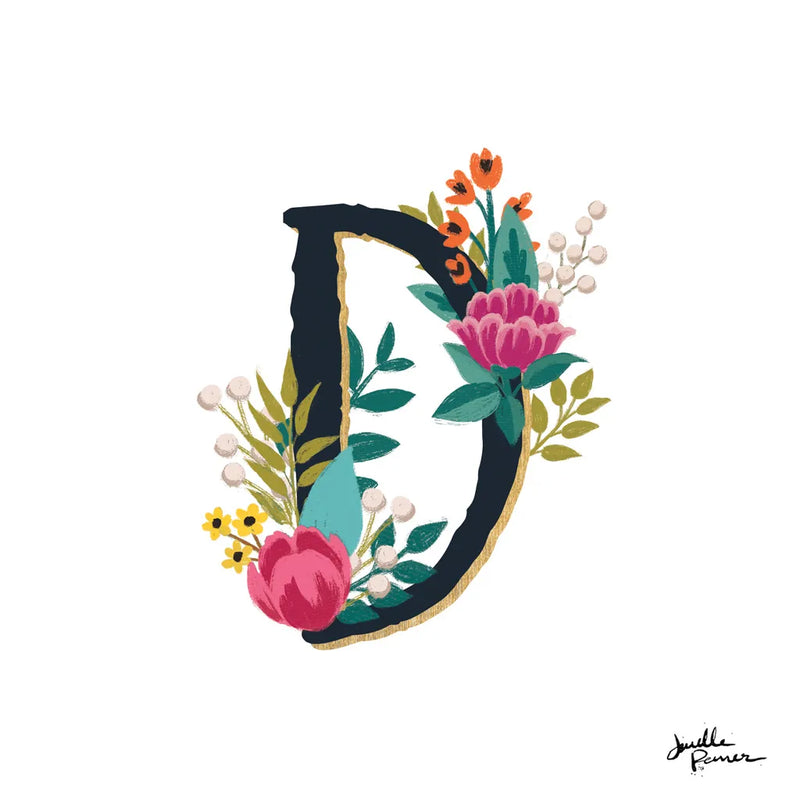 Romantic Luxe Monogram D Black by Janelle Penner. SKU 38235a. Archival Giclee Fine art print for wall decor.