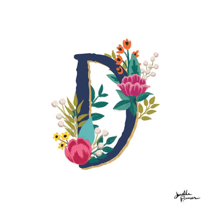 Romantic Luxe Monogram D Navy by Janelle Penner. SKU 38274a. Archival Giclee Fine art print for wall decor.