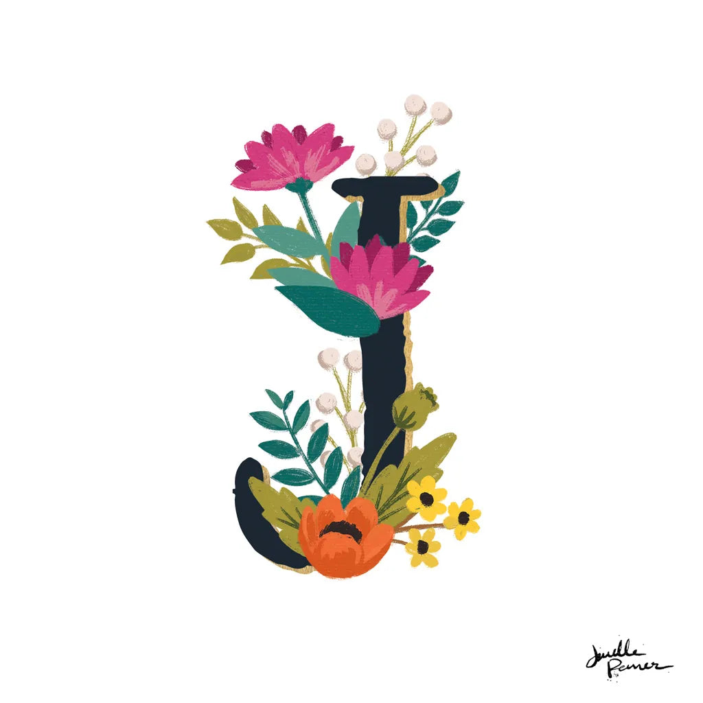 Romantic Luxe Monogram J Black by Janelle Penner. SKU 38236a. Archival Giclee Fine art print for wall decor.