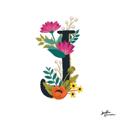 Romantic Luxe Monogram J Black by Janelle Penner. SKU 38236a. Archival Giclee Fine art print for wall decor.