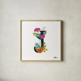 Romantic Luxe Monogram J Black by Janelle Penner. Shown in a natural wood glass frame for a timeless modern aesthetic. Available as an archival giclee rolled canvas, fine art paper, or poster print. SKU 38236a.
