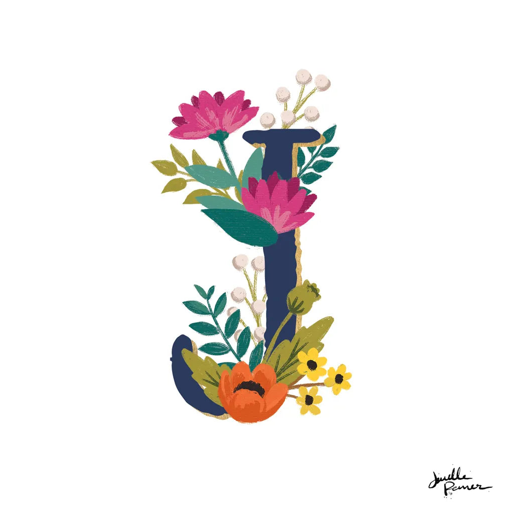 Romantic Luxe Monogram J Navy by Janelle Penner. SKU 38275a. Archival Giclee Fine art print for wall decor.