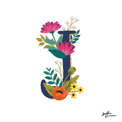 Romantic Luxe Monogram J Navy by Janelle Penner. SKU 38275a. Archival Giclee Fine art print for wall decor.