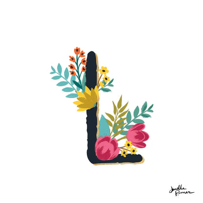 Romantic Luxe Monogram L Black by Janelle Penner. SKU 38238a. Archival Giclee Fine art print for wall decor.