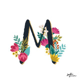 Romantic Luxe Monogram M Black by Janelle Penner. SKU 38239a. Archival Giclee Fine art print for wall decor.