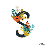 Romantic Luxe Monogram S Black by Janelle Penner. SKU 38240a. Archival Giclee Fine art print for wall decor.