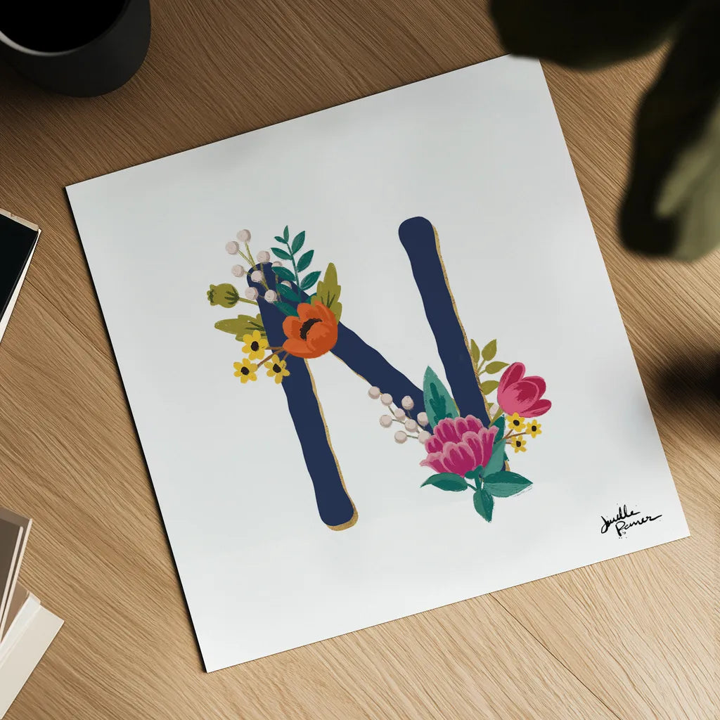 Romantic Luxe N Navy by Janelle Penner. Shown as a detailed flat fine art print, highlighting archival giclee quality. Available as an archival giclee rolled canvas, fine art paper, or poster print. SKU 74238a.