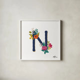 Romantic Luxe N Navy by Janelle Penner. Shown in a crisp white glass frame for a clean and minimalist style. Available as an archival giclee rolled canvas, fine art paper, or poster print. SKU 74238a.