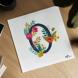 Romantic Luxe O Navy by Janelle Penner. Shown as a detailed flat fine art print, highlighting archival giclee quality. Available as an archival giclee rolled canvas, fine art paper, or poster print. SKU 75874a.