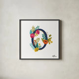 Romantic Luxe O Navy by Janelle Penner. Shown in a sleek black glass frame for a contemporary gallery look. Available as an archival giclee rolled canvas, fine art paper, or poster print. SKU 75874a.