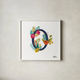 Romantic Luxe O Navy by Janelle Penner. Shown in a crisp white glass frame for a clean and minimalist style. Available as an archival giclee rolled canvas, fine art paper, or poster print. SKU 75874a.