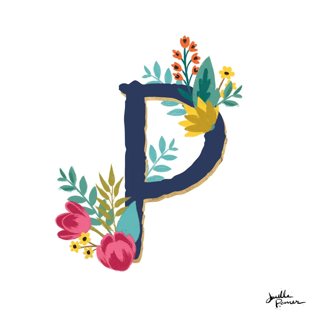 Romantic Luxe P Navy by Janelle Penner. SKU 74239a. Archival Giclee Fine art print for wall decor.