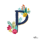 Romantic Luxe P Navy by Janelle Penner. SKU 74239a. Archival Giclee Fine art print for wall decor.