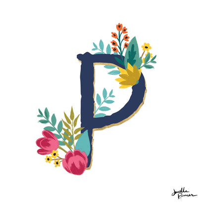 Romantic Luxe P Navy by Janelle Penner. SKU 74239a. Archival Giclee Fine art print for wall decor.