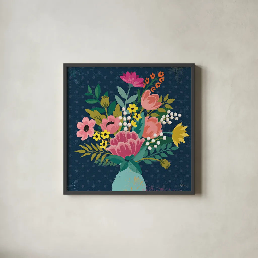 Romantic Luxe VI Pastel by Janelle Penner. Shown in a sleek black glass frame for a contemporary gallery look. Available as an archival giclee rolled canvas, fine art paper, or poster print. SKU 37897a.