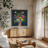 Romantic Luxe VII Pastel by Janelle Penner. Shown in a natural wood frame in a cozy modern living room. Available as an archival giclee rolled canvas, fine art paper, or poster print. SKU 37898a.