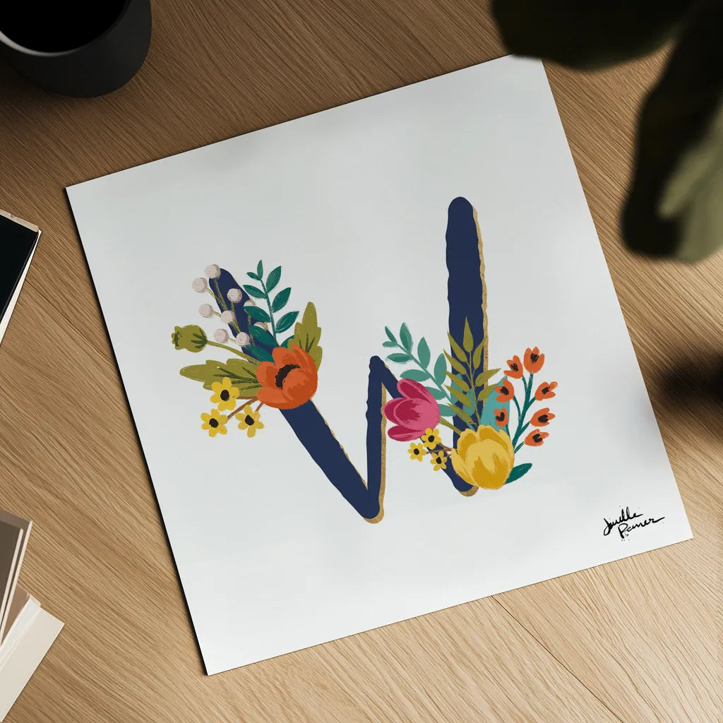 Romantic Luxe W Navy by Janelle Penner. Shown as a detailed flat fine art print, highlighting archival giclee quality. Available as an archival giclee rolled canvas, fine art paper, or poster print. SKU 74242a.