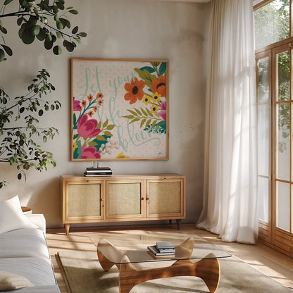 Romantic Luxe X Light by Janelle Penner. Shown in a natural wood frame in a cozy modern living room. Available as an archival giclee rolled canvas, fine art paper, or poster print. SKU 39336a.