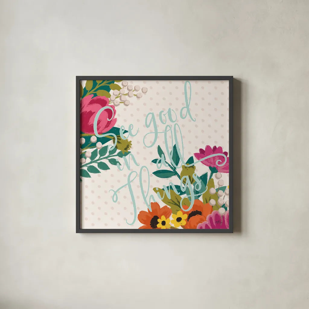 Romantic Luxe XI Light by Janelle Penner. Shown in a sleek black glass frame for a contemporary gallery look. Available as an archival giclee rolled canvas, fine art paper, or poster print. SKU 39337a.