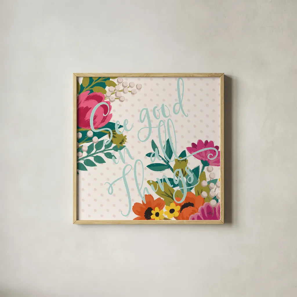 Romantic Luxe XI Light by Janelle Penner. Shown in a natural wood glass frame for a timeless modern aesthetic. Available as an archival giclee rolled canvas, fine art paper, or poster print. SKU 39337a.