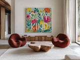 Romantic Luxe XII by Janelle Penner. Shown as extra-large giant wall art in a modern living room. Available as an archival giclee rolled canvas, fine art paper, or poster print. SKU 37887a.