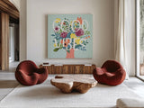 Romantic Luxe XIII Bright by Janelle Penner. Shown as extra-large giant wall art in a modern living room. Available as an archival giclee rolled canvas, fine art paper, or poster print. SKU 42891a.
