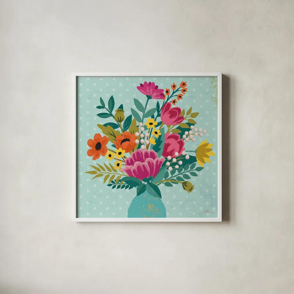 Romantic Luxe XIV by Janelle Penner. Shown in a crisp white glass frame for a clean and minimalist style. Available as an archival giclee rolled canvas, fine art paper, or poster print. SKU 37889a.