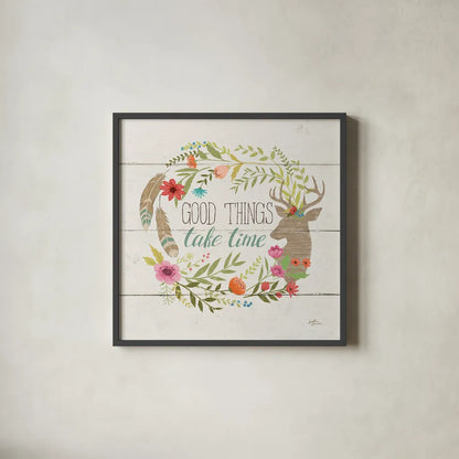 Rustic Bloom III by Janelle Penner. Shown in a sleek black glass frame for a contemporary gallery look. Available as an archival giclee rolled canvas, fine art paper, or poster print. SKU 31856a.