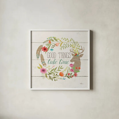 Rustic Bloom III by Janelle Penner. Shown in a crisp white glass frame for a clean and minimalist style. Available as an archival giclee rolled canvas, fine art paper, or poster print. SKU 31856a.