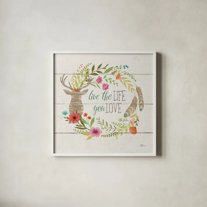 Rustic Bloom IV by Janelle Penner. Shown in a crisp white glass frame for a clean and minimalist style. Available as an archival giclee rolled canvas, fine art paper, or poster print. SKU 31857a.