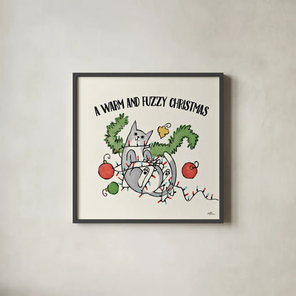 Santa Paws II by Janelle Penner. Shown in a sleek black glass frame for a contemporary gallery look. Available as an archival giclee rolled canvas, fine art paper, or poster print. SKU 47100a.