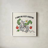 Santa Paws II by Janelle Penner. Shown in a crisp white glass frame for a clean and minimalist style. Available as an archival giclee rolled canvas, fine art paper, or poster print. SKU 47100a.