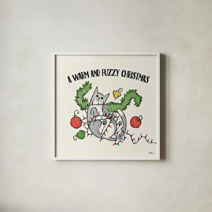 Santa Paws II by Janelle Penner. Shown in a crisp white glass frame for a clean and minimalist style. Available as an archival giclee rolled canvas, fine art paper, or poster print. SKU 47100a.