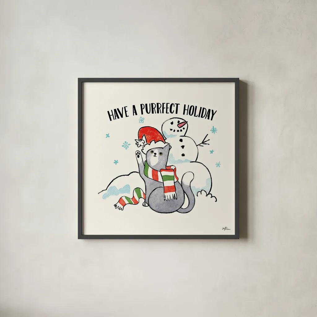 Santa Paws III by Janelle Penner. Shown in a sleek black glass frame for a contemporary gallery look. Available as an archival giclee rolled canvas, fine art paper, or poster print. SKU 47101a.