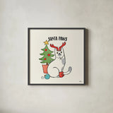 Santa Paws V by Janelle Penner. Shown in a sleek black glass frame for a contemporary gallery look. Available as an archival giclee rolled canvas, fine art paper, or poster print. SKU 47103a.