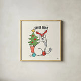 Santa Paws V by Janelle Penner. Shown in a natural wood glass frame for a timeless modern aesthetic. Available as an archival giclee rolled canvas, fine art paper, or poster print. SKU 47103a.