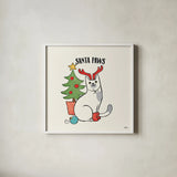 Santa Paws V by Janelle Penner. Shown in a crisp white glass frame for a clean and minimalist style. Available as an archival giclee rolled canvas, fine art paper, or poster print. SKU 47103a.