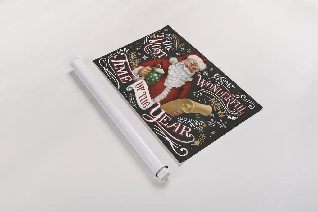 Santas List II Black by Janelle Penner. shown as a rolled paper print. Available as archival giclee rolled canvas, fine art paper, or poster print. SKU 68425i.