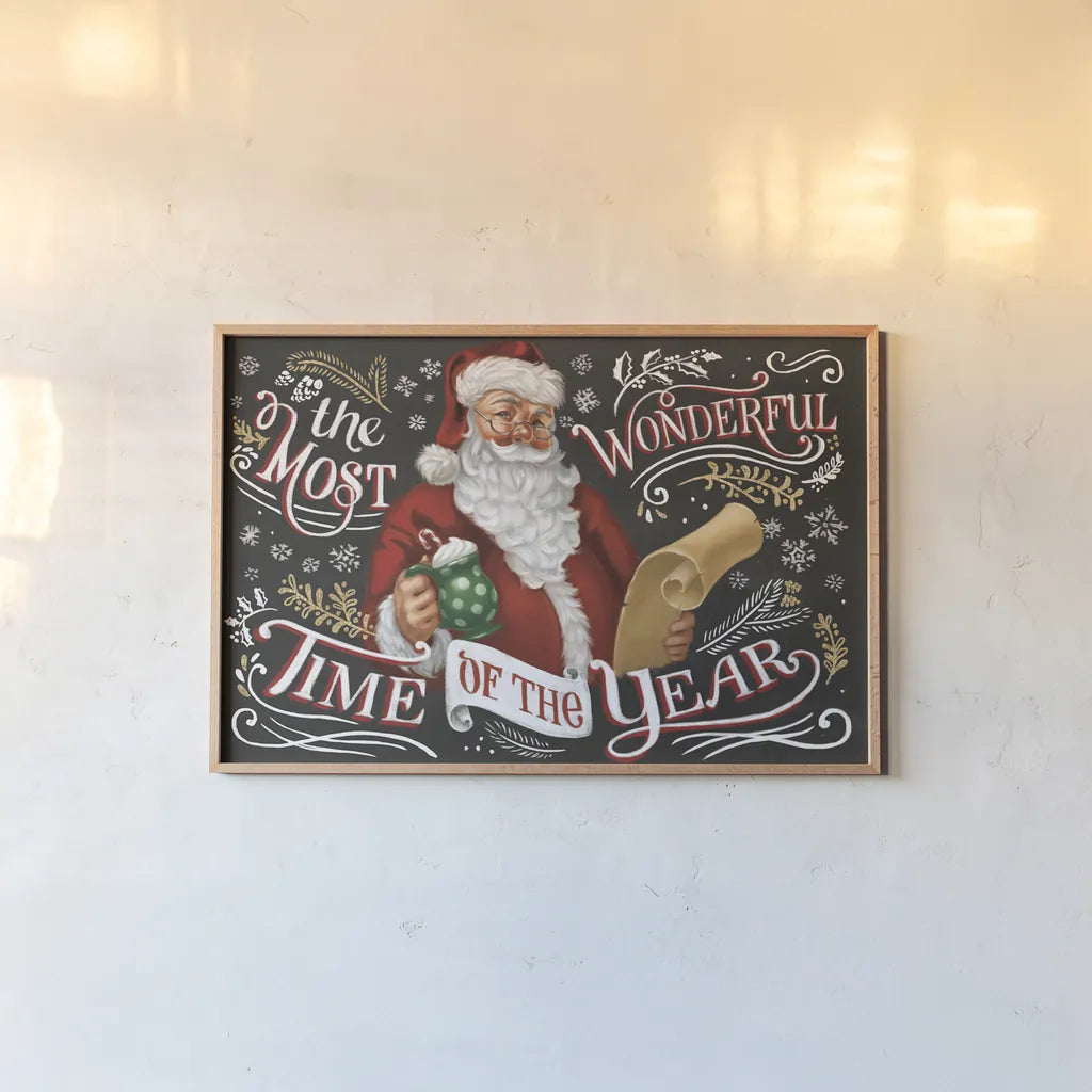 Santas List II Black by Janelle Penner. shown as a paper print in a natural frame. Available as a archival giclee rolled canvas, fine art paper, or poster print. SKU 68425i.