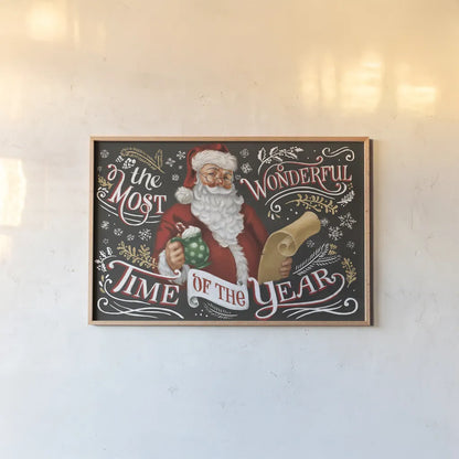 Santas List II Black by Janelle Penner. shown as a paper print in a natural frame. Available as a archival giclee rolled canvas, fine art paper, or poster print. SKU 68425i.