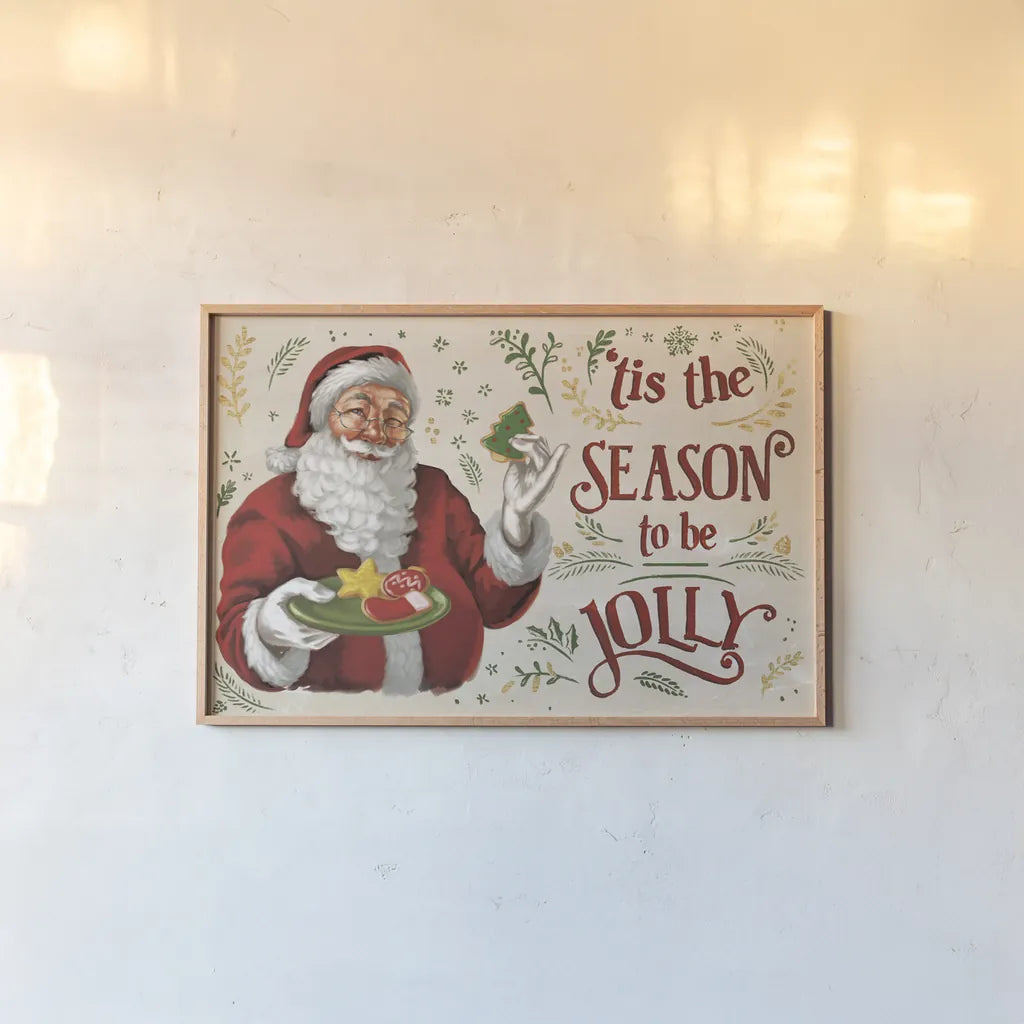 Santas List III Ivory by Janelle Penner. shown as a paper print in a natural frame. Available as a archival giclee rolled canvas, fine art paper, or poster print. SKU 68424i.