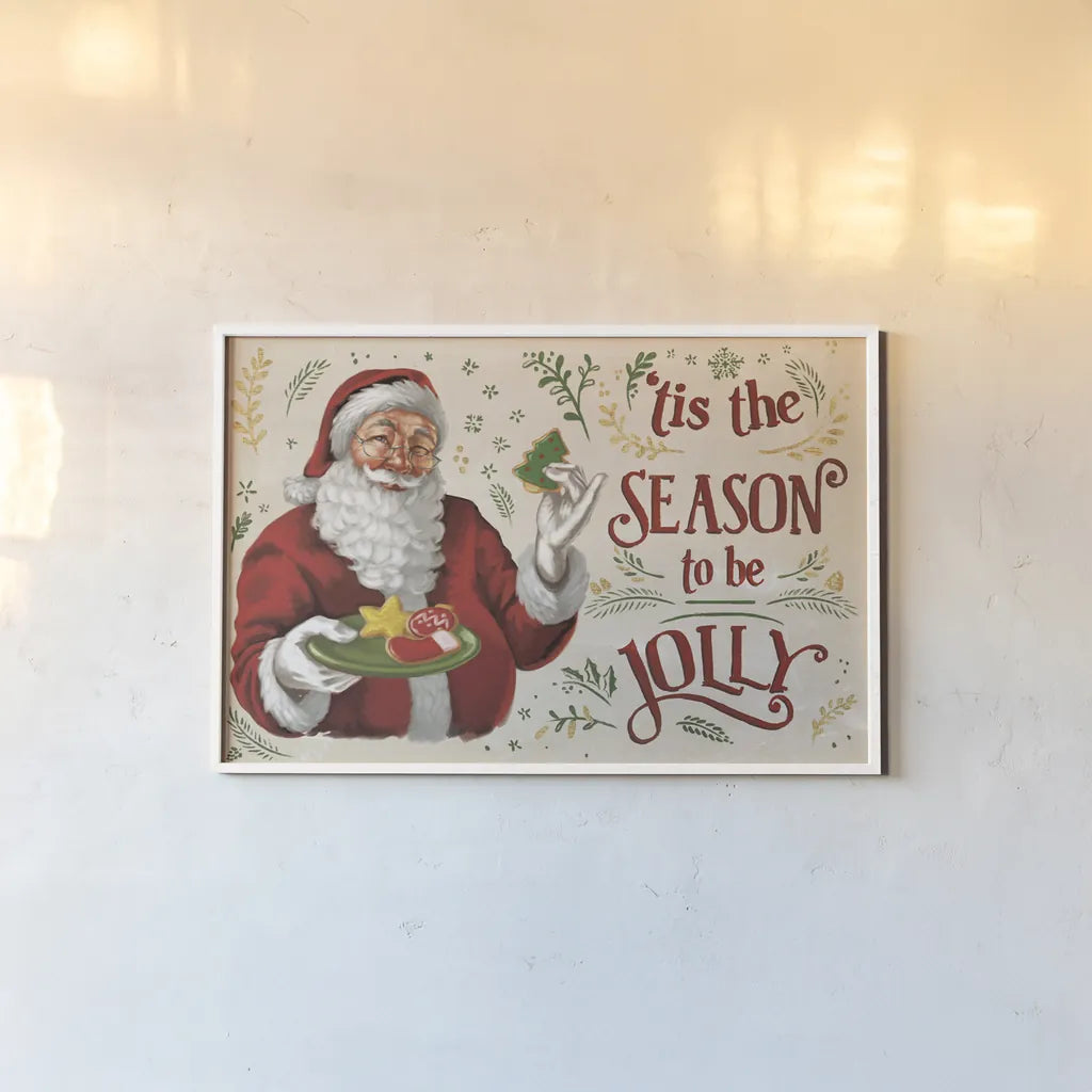 Santas List III Ivory by Janelle Penner. shown as a paper print in a white frame. Available as a archival giclee rolled canvas, fine art paper, or poster print. SKU 68424i.