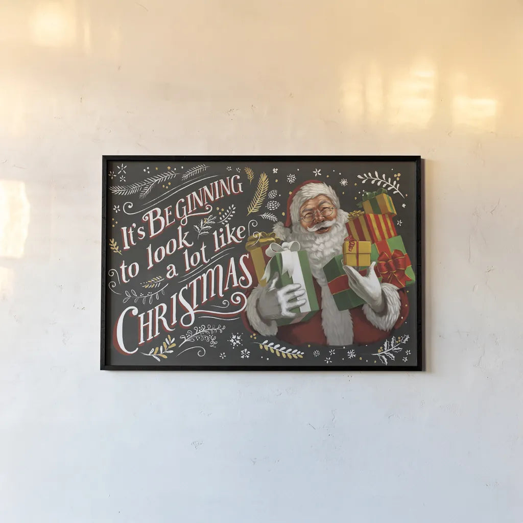 Santas List IV Black by Janelle Penner. shown as a paper print in a black flame. Available as a archival giclee rolled canvas, fine art paper, or poster print. SKU 68423i.