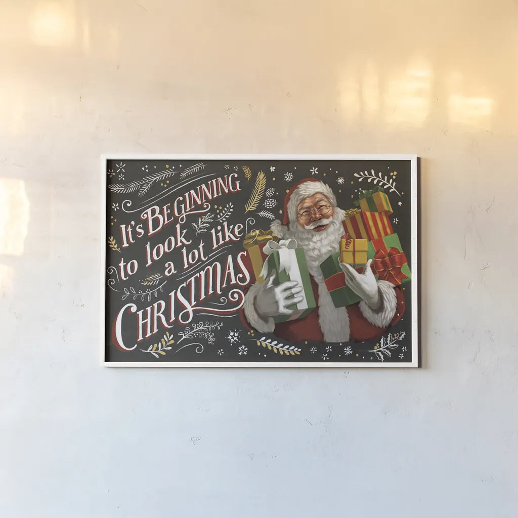 Santas List IV Black by Janelle Penner. shown as a paper print in a white frame. Available as a archival giclee rolled canvas, fine art paper, or poster print. SKU 68423i.