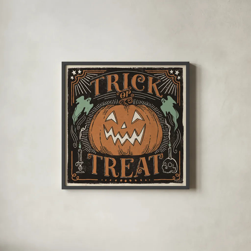 Scaredy Cats II by Janelle Penner. Shown in a sleek black glass frame for a contemporary gallery look. Available as an archival giclee rolled canvas, fine art paper, or poster print. SKU 61616a.