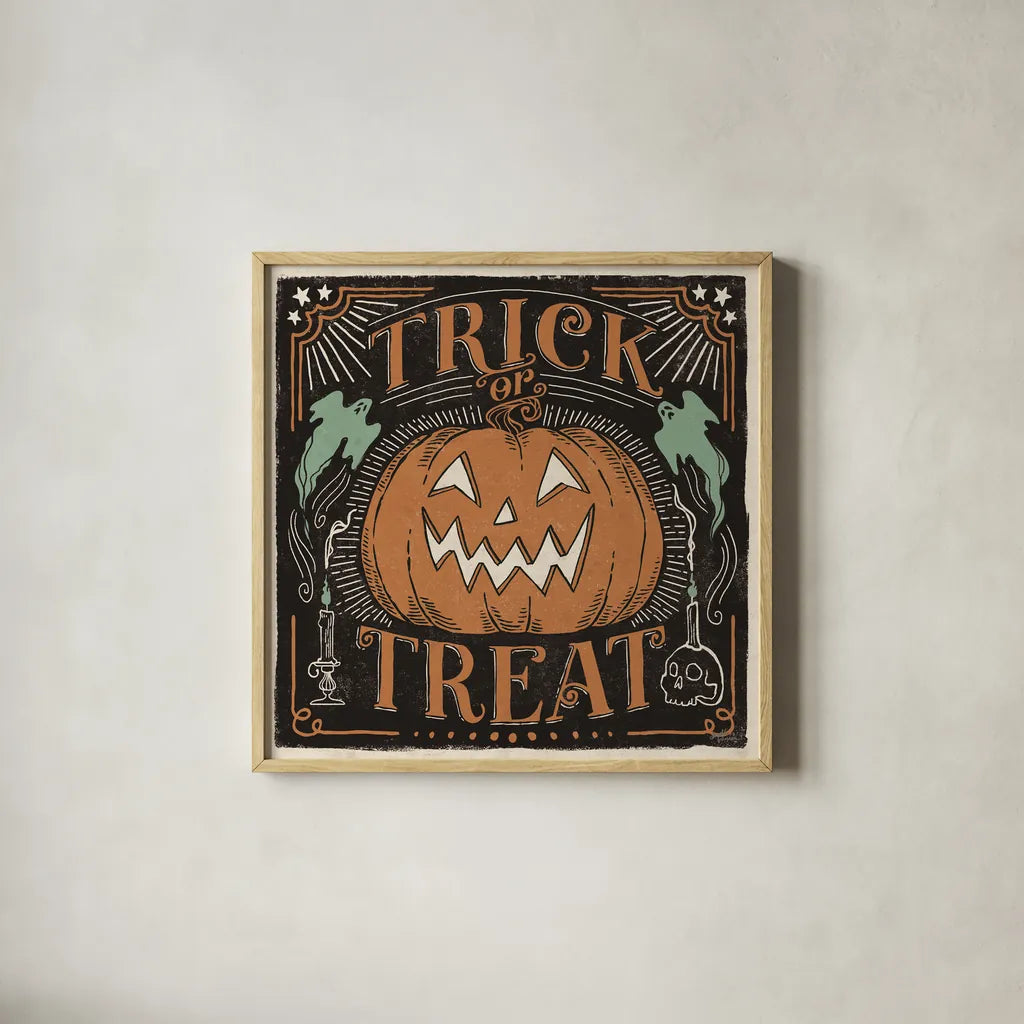 Scaredy Cats II by Janelle Penner. Shown in a natural wood glass frame for a timeless modern aesthetic. Available as an archival giclee rolled canvas, fine art paper, or poster print. SKU 61616a.